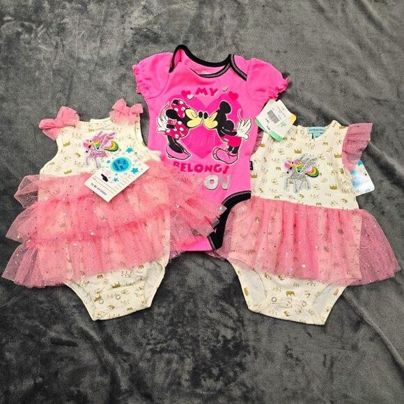 Disney Baby Girl Romper + Unicorn Tutu Bodysuit Bundle Size 6M NWT - Picture 1 of 9